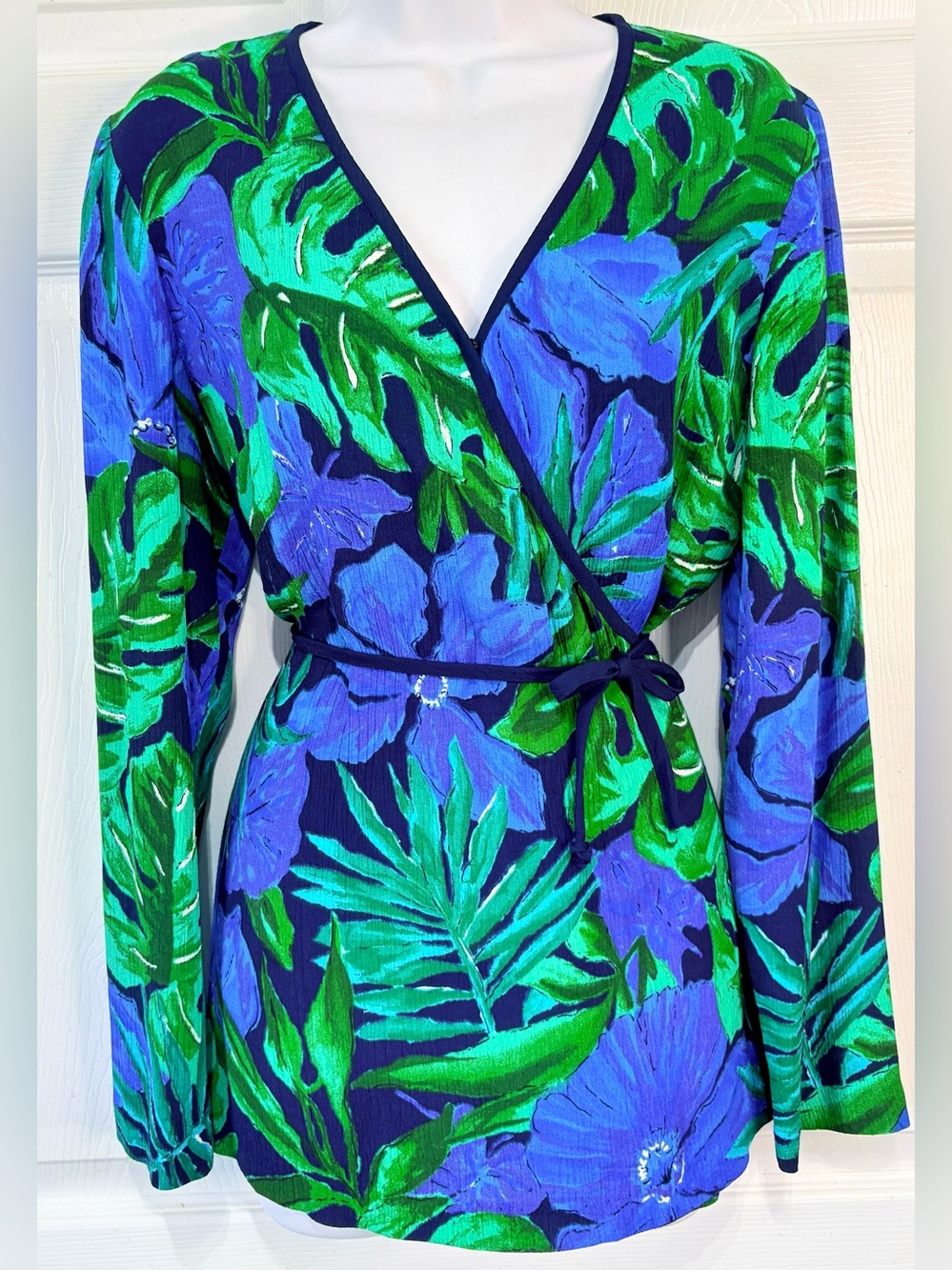 Vintage 90s St. Tropez West Tropical Wrap Tunic Top Rayon Crinkle Gauze~8